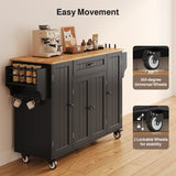 Asofer Kitchen Island Cart on Wheels with Storage, Rolling Kitchen Island with Drop Leaf, Spice Rack & Towel Rack, Black