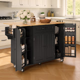 Asofer Kitchen Island Cart on Wheels with Storage, Rolling Kitchen Island with Drop Leaf, Spice Rack & Towel Rack, Black