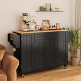 Asofer Kitchen Island Cart on Wheels with Storage, Rolling Kitchen Island with Drop Leaf, Spice Rack & Towel Rack, Black