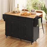 Asofer Kitchen Island Cart on Wheels with Storage, Rolling Kitchen Island with Drop Leaf, Spice Rack & Towel Rack, Black