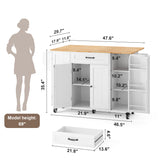 Asofer Kitchen Island Cart on Wheels with Storage, Rolling Kitchen Island with Drop Leaf, Spice Rack & Towel Rack, White