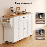Asofer Kitchen Island Cart on Wheels with Storage, Rolling Kitchen Island with Drop Leaf, Spice Rack & Towel Rack, White