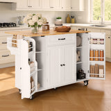 Noelse Kitchen Island with Folding Drop Leaf, Rolling Island Table with Storage, Kitchen Cabinet on Wheels with Seating Area for Kitchen, Bar Cart with Double - Door Cabinet, White