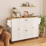 Asofer Kitchen Island Cart on Wheels with Storage, Rolling Kitchen Island with Drop Leaf, Spice Rack & Towel Rack, White