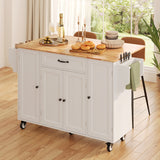 Asofer Kitchen Island Cart on Wheels with Storage, Rolling Kitchen Island with Drop Leaf, Spice Rack & Towel Rack, White