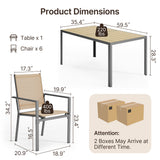Noelse 7 Piece Patio Dining Set with Umbrella Hole, Rust-Resistant Steel Frame, 6 Stackable Textilene Chairs for Backyard, Brown