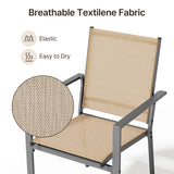 Noelse 7 Piece Patio Dining Set with Umbrella Hole, Outdoor Dining Table and 6 Stackable Textilene Chairs, Rust-Resistant Steel Frame Patio Furniture Set for Backyard, Deck, Garden, Brown