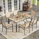 Noelse 7 Piece Patio Dining Set with Umbrella Hole, Outdoor Dining Table and 6 Stackable Textilene Chairs, Rust-Resistant Steel Frame Patio Furniture Set for Backyard, Deck, Garden, Brown