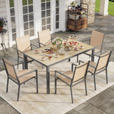 Noelse 7 Piece Patio Dining Set with Umbrella Hole, Rust-Resistant Steel Frame, 6 Stackable Textilene Chairs for Backyard, Brown