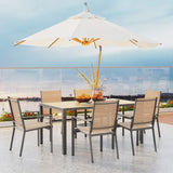 Noelse Patio Dining Set, 7 Pieces Outdoor Furniture Table and 6 Stackable Textilene Chairs, Brown