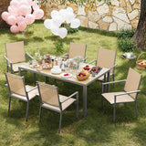 Noelse Patio Dining Set, 7 Pieces Outdoor Furniture Table and 6 Stackable Textilene Chairs, Brown