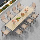 Noelse 7 Piece Patio Dining Set with Umbrella Hole, Rust-Resistant Steel Frame, 6 Stackable Textilene Chairs for Backyard, Brown