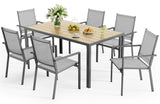 Asofer 7 Pieces Outdoor Patio Dining Set, 1 Rectangle Steel Square Table & 6  Stackable Textilene Chairs, Gray