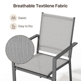 Asofer 7 Pieces Outdoor Patio Dining Set, 1 Rectangle Steel Square Table & 6  Stackable Textilene Chairs, Gray