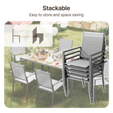 Asofer 7 Pieces Outdoor Patio Dining Set, 1 Rectangle Steel Square Table & 6  Stackable Textilene Chairs, Gray