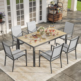 Asofer 7 Pieces Outdoor Patio Dining Set, 1 Rectangle Steel Square Table & 6  Stackable Textilene Chairs, Gray