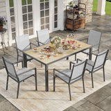 Noelse 7 Piece Patio Dining Set with Umbrella Hole, Outdoor Dining Table and 6 Stackable Textilene Chairs, Rust-Resistant Steel Frame Patio Furniture Set for Backyard, Deck, Garden, Brown