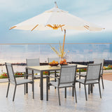 Asofer 7 Pieces Outdoor Patio Dining Set, 1 Rectangle Steel Square Table & 6  Stackable Textilene Chairs, Gray