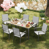 Asofer 7 Pieces Outdoor Patio Dining Set, 1 Rectangle Steel Square Table & 6  Stackable Textilene Chairs, Gray