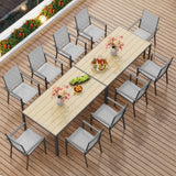 Asofer 7 Pieces Outdoor Patio Dining Set, 1 Rectangle Steel Square Table & 6  Stackable Textilene Chairs, Gray