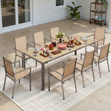 Outdoor Dining Set Noelse 9 Piece Patio Table and Chairs Set with Umbrella Hole and 8 Textilene Outdoor Chairs for Backyard, Garden, Brown
