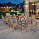 Outdoor Table and Chairs For 8, Asofer 9 Pcs Outdoor Patio Dining Set with Metal Table with Umbrella Hole&Textilene Chairs for Garden & Yard, Brown