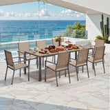 Outdoor Dining Set Noelse 9 Piece Patio Table and Chairs Set with Umbrella Hole and 8 Textilene Outdoor Chairs for Backyard, Garden, Brown