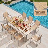 Outdoor Table and Chairs For 8, Asofer 9 Pcs Outdoor Patio Dining Set with Metal Table with Umbrella Hole&Textilene Chairs for Garden & Yard, Brown