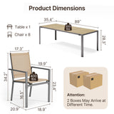 Outdoor Table and Chairs For 8, Asofer 9 Pcs Outdoor Patio Dining Set with Metal Table with Umbrella Hole&Textilene Chairs for Garden & Yard, Brown