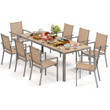 Outdoor Dining Set Noelse 9 Piece Patio Table and Chairs Set with Umbrella Hole and 8 Textilene Outdoor Chairs for Backyard, Garden, Brown