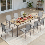 Outdoor Table and Chairs For 8, Asofer 9 Pcs Outdoor Patio Dining Set with Metal Table with Umbrella Hole&Textilene Chairs for Garden & Yard, Gray