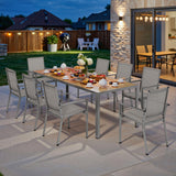 Outdoor Table and Chairs For 8, Asofer 9 Pcs Outdoor Patio Dining Set with Metal Table with Umbrella Hole&Textilene Chairs for Garden & Yard, Gray