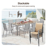 Outdoor Table and Chairs For 8, Asofer 9 Pcs Outdoor Patio Dining Set with Metal Table with Umbrella Hole&Textilene Chairs for Garden & Yard, Gray
