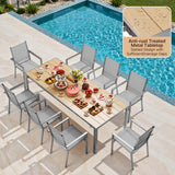 Outdoor Table and Chairs For 8, Asofer 9 Pcs Outdoor Patio Dining Set with Metal Table with Umbrella Hole&Textilene Chairs for Garden & Yard, Gray