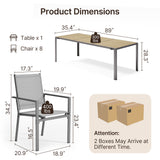 Outdoor Table and Chairs For 8, Asofer 9 Pcs Outdoor Patio Dining Set with Metal Table with Umbrella Hole&Textilene Chairs for Garden & Yard, Gray