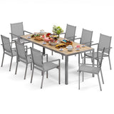 Outdoor Table and Chairs For 8, Asofer 9 Pcs Outdoor Patio Dining Set with Metal Table with Umbrella Hole&Textilene Chairs for Garden & Yard, Gray