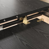 Noelse Extendable Dining Table Set with Benches, 63" Space Saving Kitchen Dining Table for 2–6 People, Modern Wood 3-Piece Dining Room Set, Black