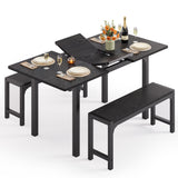 Asofer Dining Table Set for 4, 2 Bench for Kitchen, Small Apartment, Breakfast Nook, Black