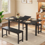 Asofer Dining Table Set for 4, 2 Bench for Kitchen, Small Apartment, Breakfast Nook, Black