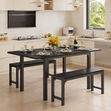 Asofer Dining Table Set for 4, 2 Bench for Kitchen, Small Apartment, Breakfast Nook, Black