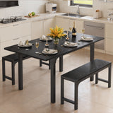 63" Extendable Dining Table Set with 2 Benches, Noelse 3 Piece Space-Saving Kitchen Dining Table for 2–6, Modern Wood Dining Room Set, Black