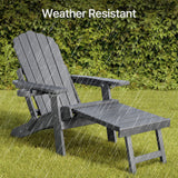 Folding Adirondack Chair Set of 2 with Retractable Ottoman, HIPS All-Weather Patio Chairs with Cup Holder,  for Patio Garden Backyard Lawn Outdoors Fire Pit - Gray
