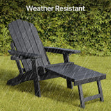 Folding Adirondack Chair with Retractable Ottoman, HIPS All-Weather Patio Chairs with Cup Holder,  for Patio Garden Backyard Lawn Outdoors Fire Pit - Black