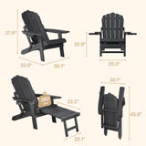 Asofer Adirondack Chair with Retractable Ottoman, Outdoor Folding Chair for Patio Garden Fire Pit, Black