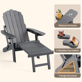 Folding Adirondack Chair Set of 2 with Retractable Ottoman, HIPS All-Weather Patio Chairs with Cup Holder,  for Patio Garden Backyard Lawn Outdoors Fire Pit - Gray