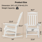 Asofer Wood Outdoor Rocking Chair, All Weather Oversized Rocking Chair for Patio,Garden,Front Porch,Poolside, Black,White