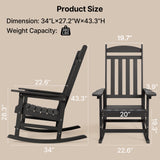 Noelse Patio Rocking Chair Set of 2, Outdoor HIPS Plastic Weather Resistant Porch Rocker, Black