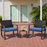 Patio Furniture Set, Asofer Rocking Wicker Chair with Soft Cushion and Coffee Table, for Garden, Balcony, Backyard, Blue