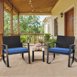 3 Pieces Patio Furniture Set Rocking Bistro Set, Asofer Outdoor Rattan Conversation with Cushion for Garden Balcony Backyard Poolside