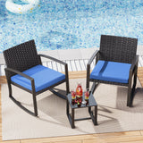 Patio Furniture Set, Asofer Rocking Wicker Chair with Soft Cushion and Coffee Table, for Garden, Balcony, Backyard, Blue